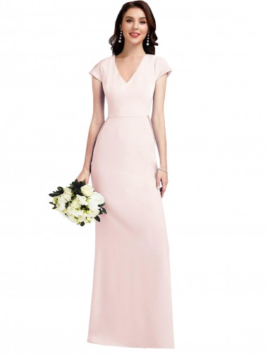 Cap Sleeve A-Line Crepe Prom Dress with Pockets Clearance