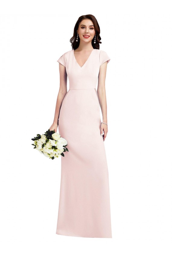 Cap Sleeve A-Line Crepe Prom Dress with Pockets Clearance