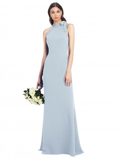Halter Bow Neck Open Back Soft Full Length Trumpet Prom Dress Clearance