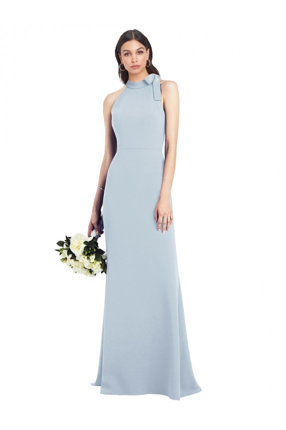 Halter Bow Neck Open Back Soft Full Length Trumpet Prom Dress Clearance