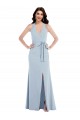 Open Back Halter Maxi Crepe Prom Dress with Draped Bow Clearance