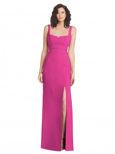 Wide Strap Notch Empire Waist Bridesaid Dress with Front Slit Clearance