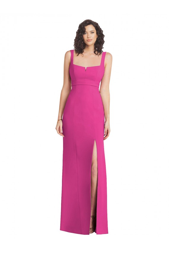 Wide Strap Notch Empire Waist Bridesaid Dress with Front Slit Clearance