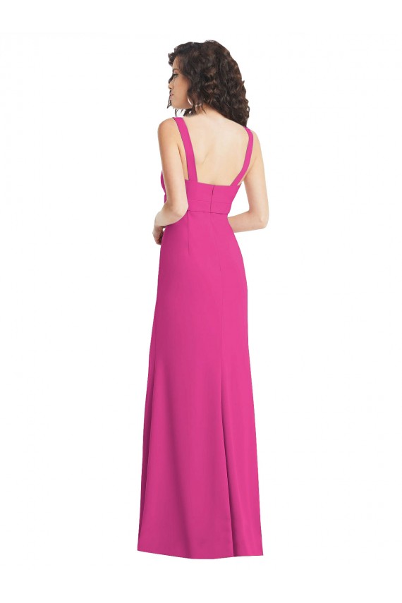 Wide Strap Notch Empire Waist Bridesaid Dress with Front Slit Clearance