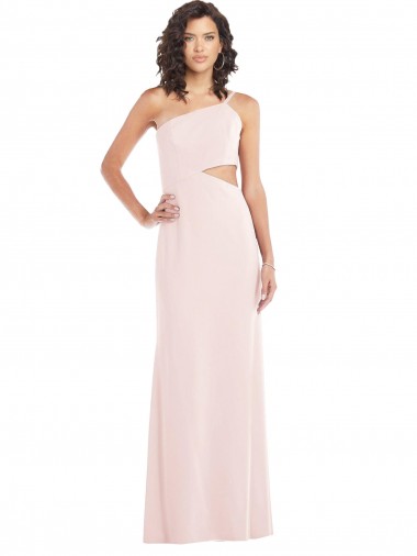 Flirty One Shoulder Midriff Cutout Maxi Crepe Prom Dress Clearance