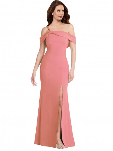 One Shoulder Draped Cuff Maxi Prom Dress with Front Slit Clearance