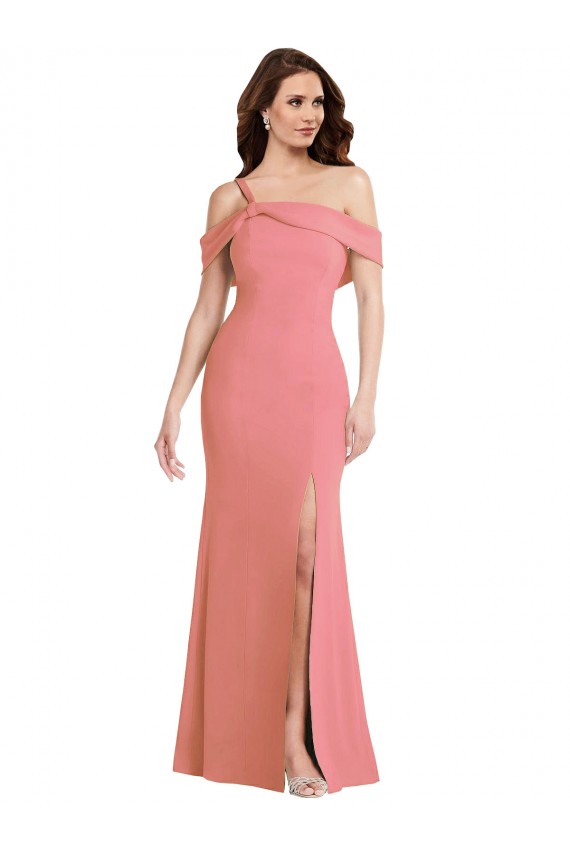 One Shoulder Draped Cuff Maxi Prom Dress with Front Slit Clearance