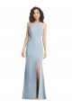 High Neck Halter Crepe Prom Dress with Twist Criss Cross Back Clearance
