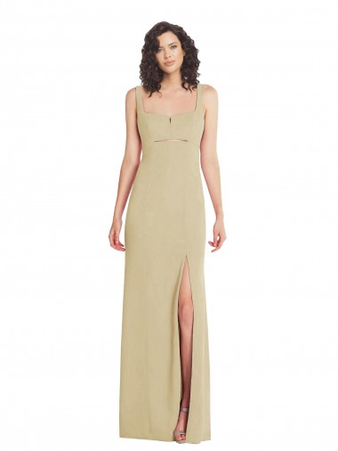 Wide Strap Slash Cutout Empire Crepe Prom Dress with Front Slit Clearance