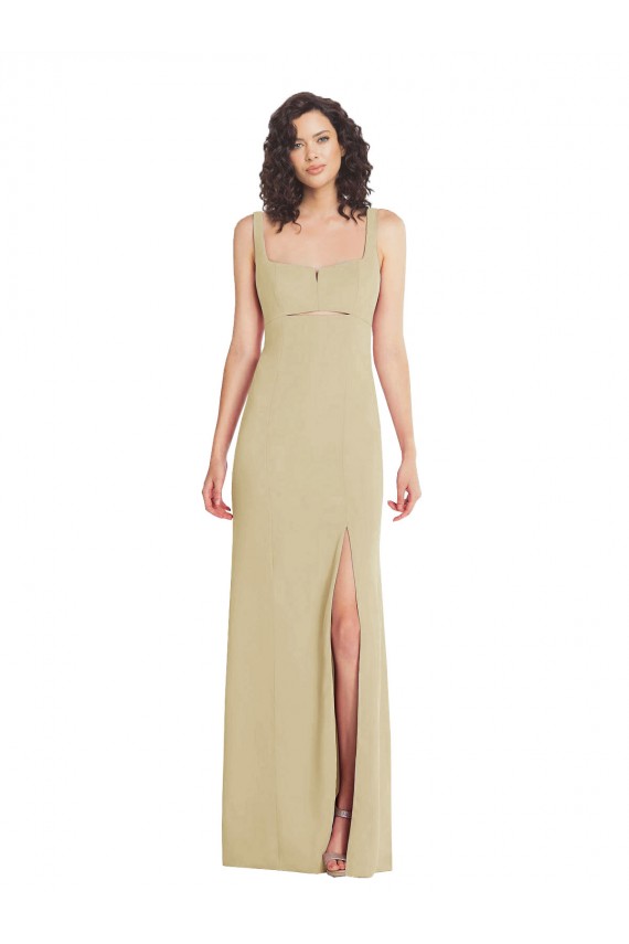 Wide Strap Slash Cutout Empire Crepe Prom Dress with Front Slit Clearance