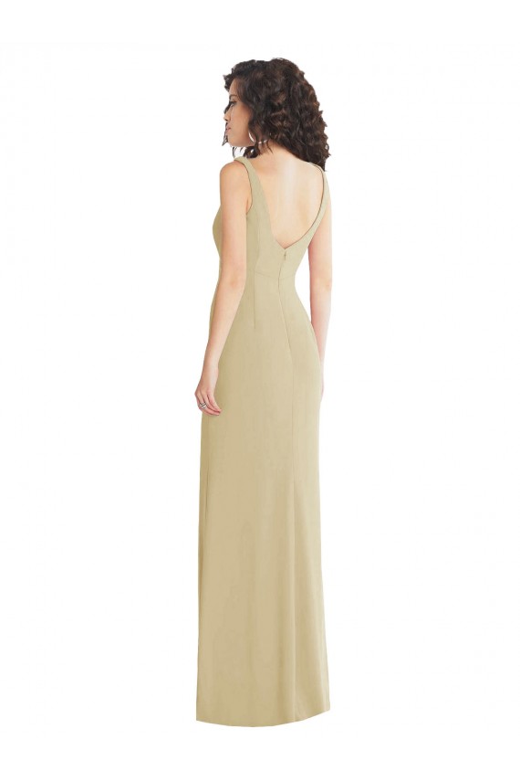 Wide Strap Slash Cutout Empire Crepe Prom Dress with Front Slit Clearance