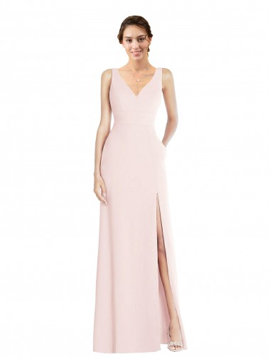 Square Neck Low Back A-Line Prom Dress with Front Slit and Pockets Clearance