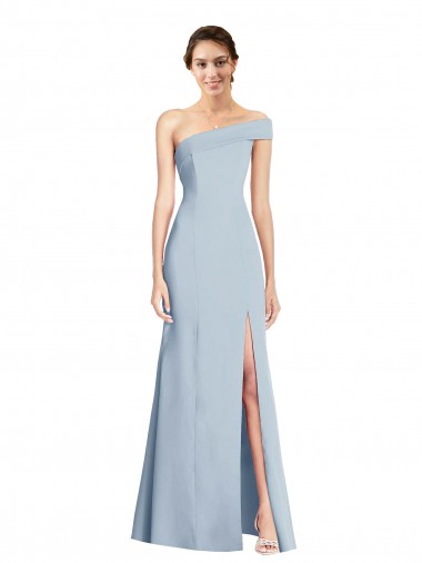 Asymmetrical Off the Shoulder Cuff Trumpet Crepe Prom Dress With Front Slit Clearance
