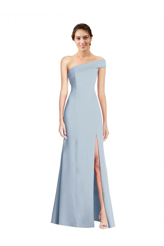 Asymmetrical Off the Shoulder Cuff Trumpet Crepe Prom Dress With Front Slit Clearance