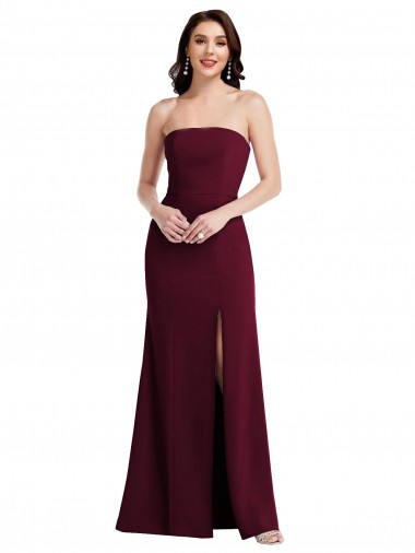 Strapless Crepe Maxi Prom Dress with Front Slit Clearance