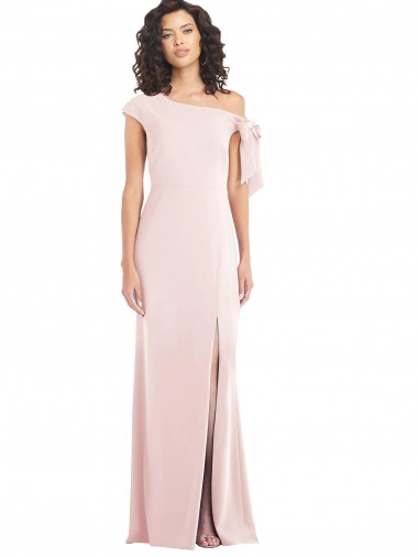 Off the Shoulder Tie Detail Trumpet Crepe Prom Dress with Front Slit Clearance
