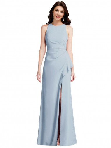 Halter Maxi Prom Dress with Cascade Ruffle Slit Clearance