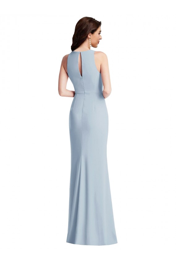 Halter Maxi Prom Dress with Cascade Ruffle Slit Clearance