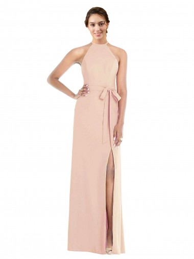 Halter Criss Cross Cutout Back Maxi Crepe Prom Dress Clearance