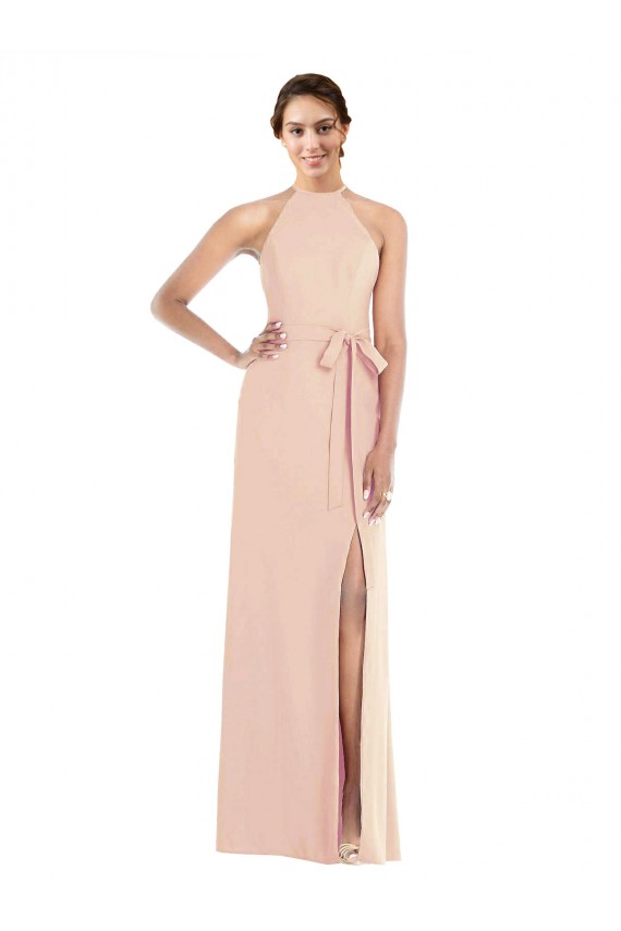 Halter Criss Cross Cutout Back Maxi Crepe Prom Dress Clearance