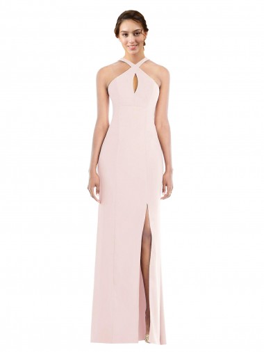 Criss Cross Halter Princess Line Trumpet Crepe Prom Dress Clearance