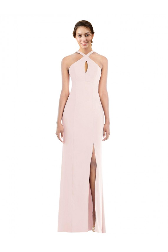 Criss Cross Halter Princess Line Trumpet Crepe Prom Dress Clearance