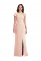 One Shoulder Cap Sleeves Trumpet Crepe Prom Dress with Front Slit Clearance