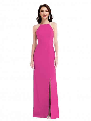 Open Back High Neck Halter Trumpet Crepe Prom Dress Clearance