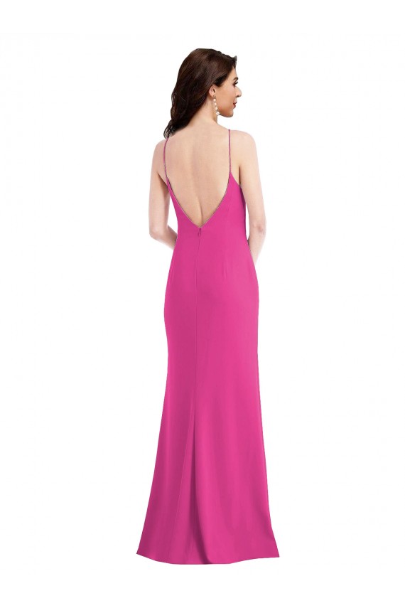 Open Back High Neck Halter Trumpet Crepe Prom Dress Clearance
