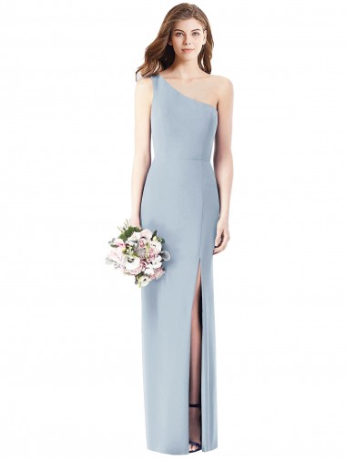 One Shoulder Crepe Trumpet Prom Dress with Front Slit Clearance