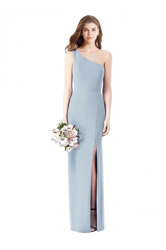 One Shoulder Crepe Trumpet Prom Dress with Front Slit Clearance