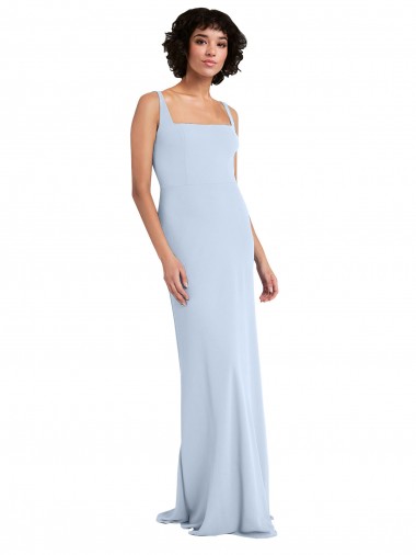 Slim Square Neck Fit and Flare Full Length Stretch Crepe Prom Dress Clearance