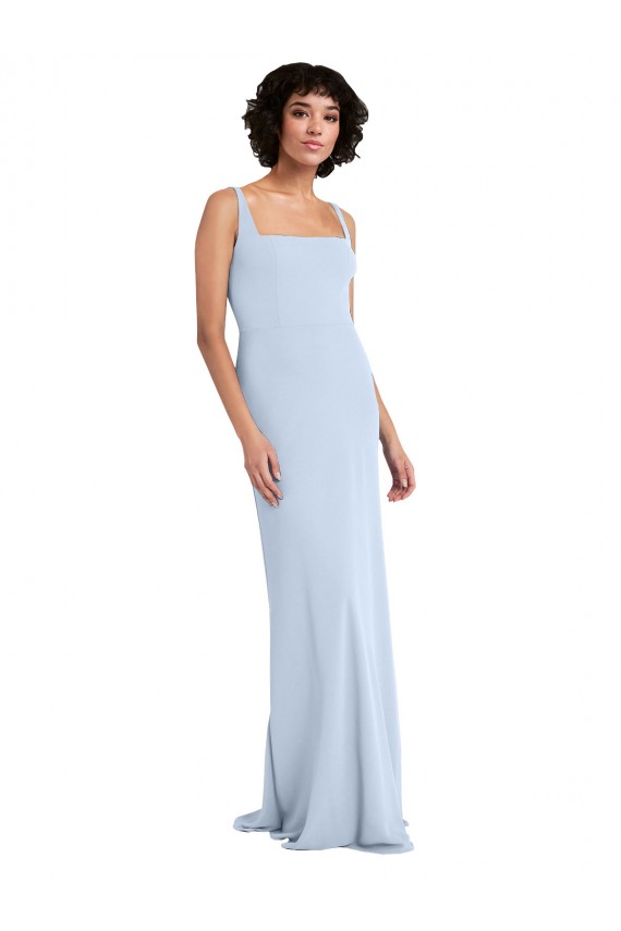 Slim Square Neck Fit and Flare Full Length Stretch Crepe Prom Dress Clearance