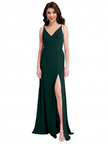 Slim A-Line V-Neck Full Length Crepe Prom Dress with Side Slit Clearance