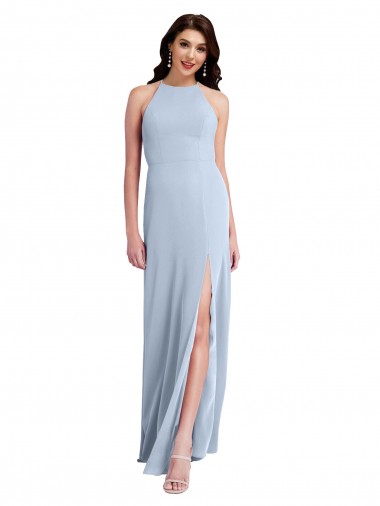 Fit and Flare High Neck Crepe Prom Dress with Side Slit Clearance