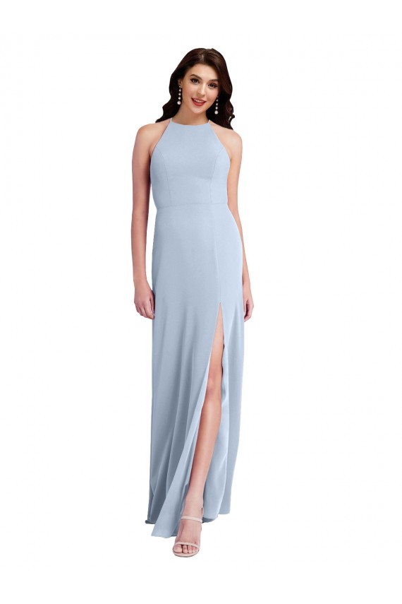 Fit and Flare High Neck Crepe Prom Dress with Side Slit Clearance