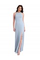 Fit and Flare High Neck Crepe Prom Dress with Side Slit Clearance