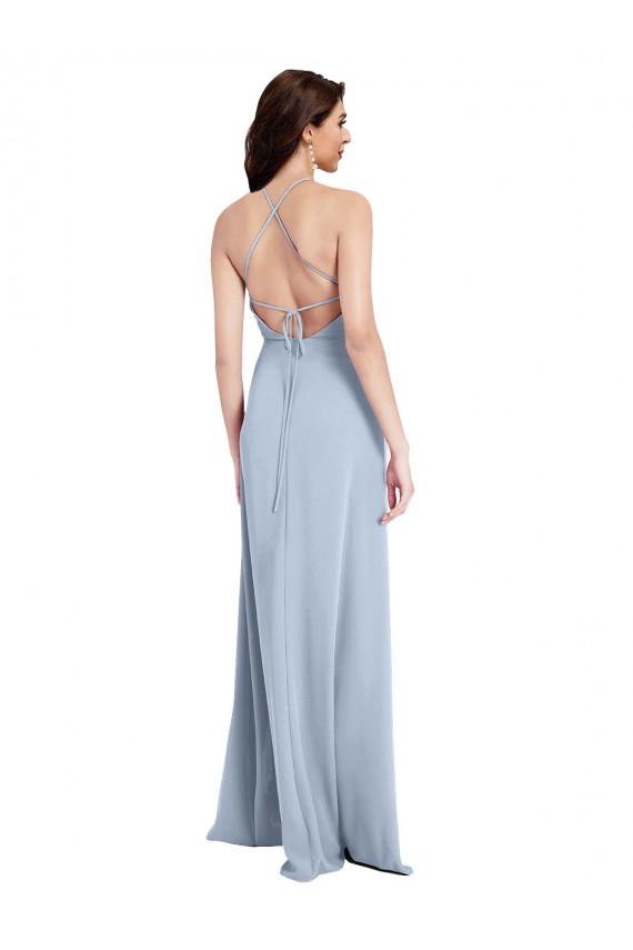Fit and Flare High Neck Crepe Prom Dress with Side Slit Clearance
