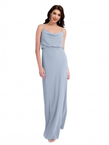 Draped Cowl Neck Long Crepe Prom Dress with Spaghetti Straps Clearance