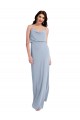 Draped Cowl Neck Long Crepe Prom Dress with Spaghetti Straps Clearance