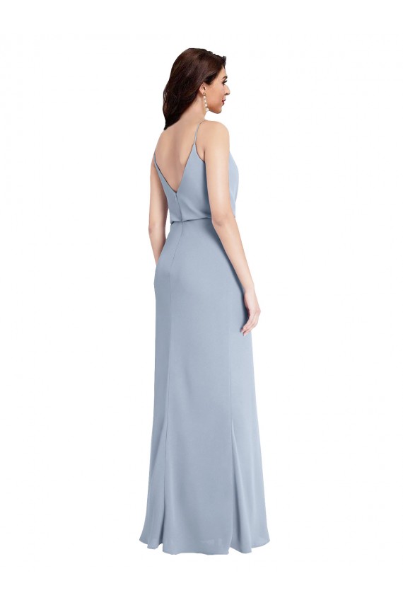 Draped Cowl Neck Long Crepe Prom Dress with Spaghetti Straps Clearance