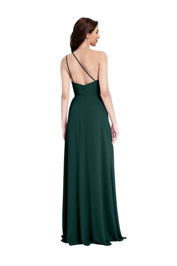 A-Line Slim One Shoulder Crepe Prom Dress with Asymmetrical Straps and Side Slit Clearance