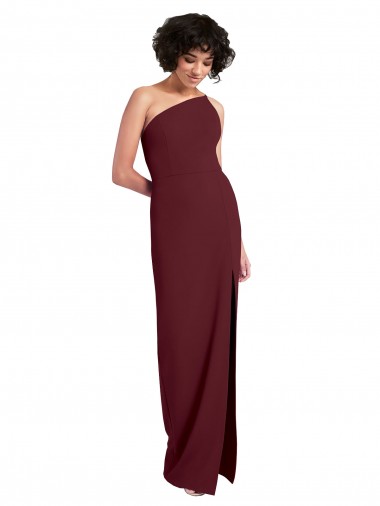 Sleek One Shoulder Long Crepe Prom Dress with Daring Slit Clearance
