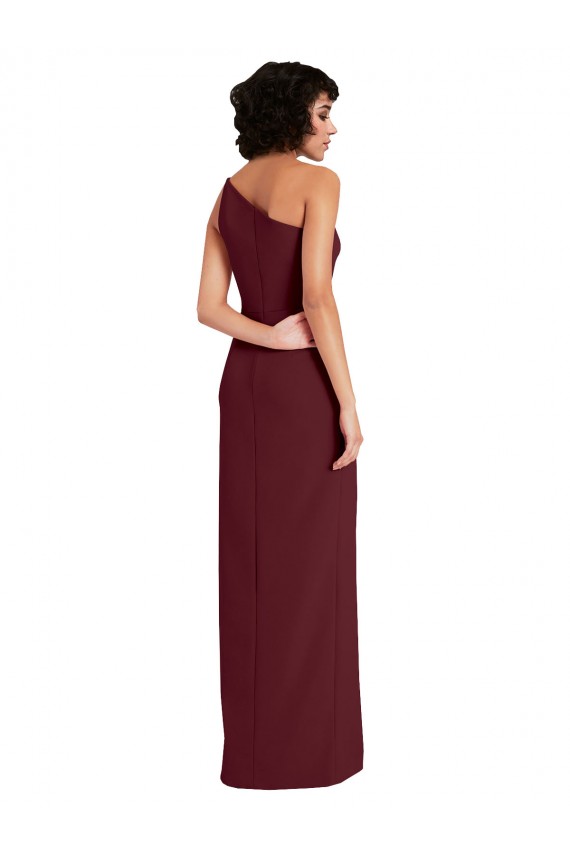 Sleek One Shoulder Long Crepe Prom Dress with Daring Slit Clearance