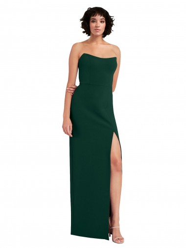 Scooped Strapless Neckline Crepe Prom Dress with Side Slit Clearance