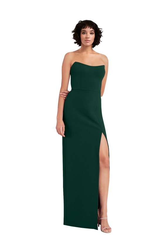 Scooped Strapless Neckline Crepe Prom Dress with Side Slit Clearance