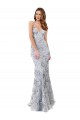 Silver V-Neckline Backless Floral Patterned Sequin Prom Dress Clearance
