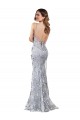 Silver V-Neckline Backless Floral Patterned Sequin Prom Dress Clearance