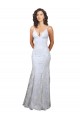 V-Neckline Backless Floral Patterned Sequin Formal Prom Dress Clearance