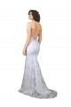 V-Neckline Backless Floral Patterned Sequin Formal Prom Dress Clearance